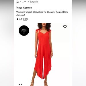 Vince Camuto red small jumpsuit with pockets